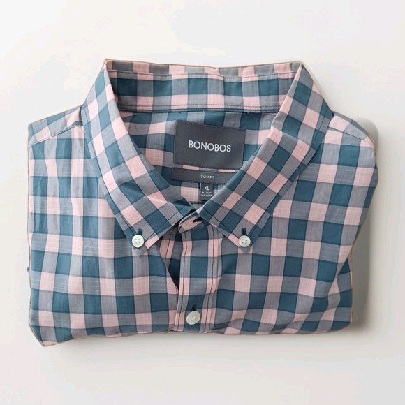 Bonobos Other - Bonobos Men Shirt Size XL Slim Fit Blue Pink Plaid 100% Cotton Long Sleeve NWOT